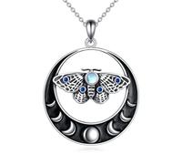 VONALA Moth Necklace 925 Sterling Silver White Gold Plated Moonstone Cubic Zirconial Pendant Necklace for Women