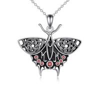 VONALA Moth Necklace for Women Sterling Silver Animal Jewellery Goth Moth Necklace Vikings Knot Necklace Jewellery Birthday Gift for Girls