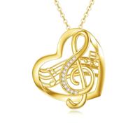 VONALA Music Note Necklace Sterling Silver Treble Clef Pendant Musical Note Heart Necklace Music Jewelry Gift for Music Lover Women Teens Girls