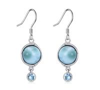 VONALA Natural Larimar Dangle Earrings for Women 925 Sterling Silver Larimar Gemstone Blue Topaz Jewellery for Mother Gilrs Present