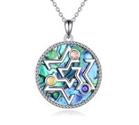 VONALA Nudo De Bruja Plata 925 Original Star of David Necklace Sterling Silver Witch Abalone Pendant Pagan Wiccan Jewelry for Women