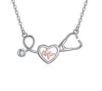 VONALA Nursing Necklace 925 Sterling Silver Heart Heartbeat Stethoscope Pendant Necklace Medicine Jewellery Gift for Nurse Doctor Women