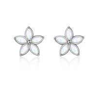 VONALA Opal Stud Earrings for Women, 925 Sterling Silver Hypoallergenic Flower Earrings Exquisite and Stylish Jewelry Gifts - Pure white and Beauty (White)