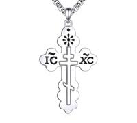 VONALA Orthodox Cross Necklace for Men Women 925 Sterling Silver Eastern Orthodox Pendant Religion Amulet Jewellery Gifts for Family Friends