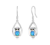 VONALA Owl Earrings Sterling Silver Drop Earrings Blue Opal Animal Pendant Jewelry Gift For Women Girls Mom Owl Lovers