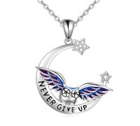 VONALA Owl Necklace Inspirational Jewelry S925 Sterling Silver Never Give Up Owl Gifts Moon Star Pendant Necklace