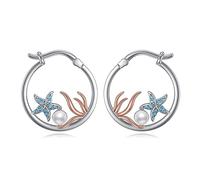 VONALA Pearl Starfish Huggie Hoop Earrings for Women 925 Sterling Silver Ocean Beach Earrings for Girls Daughter Sister Friends