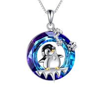 VONALA Penguin Necklace 925 Sterling Silver Crystal Snowflake Pendant Necklace Cute Animal Jewellery Gift For Women