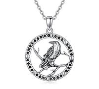 VONALA Raven Necklace Sterling Silver Crow Pendant Necklaces Norse Viking Animal Jewellery Gothic Protection Gifts for Women Men