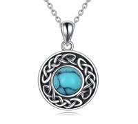 VONALA Real Turquoise Necklace for Women - 925 Sterling Silver, 15mm Round Western Jewellery for Wife/Mother/Grandmother (Knot)