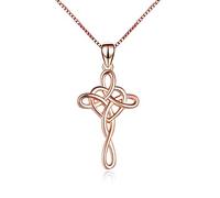 VONALA Rose Gold Plated Sterling Silver Celtic Cross Necklace, Infinity Love Necklace Jewellery for Her Wife