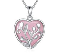 VONALA Rose Quartz Necklace Rose Heart Rose Quartz Healing Crystal Necklace 925 Sterling Silver for Women