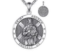VONALA Saint Andrew Necklace 925 Sterling Silver Patronus Pendant Medal Amulet Jewellery Gifts for Men Women
