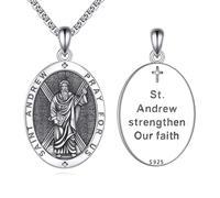 VONALA Saint Andrew Necklace for Men Women 925 Sterling Silver St Andrew Pendant Saint Protection Jewellery Religious Gifts for Family/Friends Patron St Andrew Medals Amulet