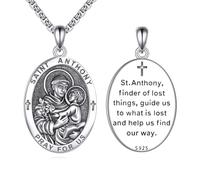 VONALA Saint Anthony Necklace for Men Women 925 Sterling Silver St Anthony Pendant Saint Protection Jewellery Religious Gifts for Family/Friends Patron St Anthony Medals Amulet