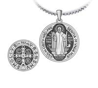 VONALA Saint Benedict Necklace for Men Women 925 Sterling Silver Christian Sacramental Medal Pendant Amulet St Benedict Protection Jewellery Catholic Gifts for Family Friends