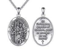 VONALA Saint Christopher Necklace 925 Sterling Silver St Christopher Pendant Christian Jewellery Gifts for Men Women Family Friends Religious Protection Amulet （Oval）