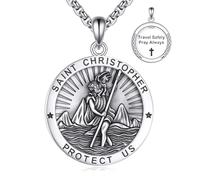 VONALA Saint Christopher Necklace 925 Sterling Silver St Christopher Pendant Christian Jewellery Gifts for Men Women Family Friends Religious Protection Amulet