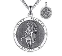 VONALA Saint Florian Necklace for Men Women 925 Sterling Silver St. Florian Medal Pendant Amulet Religious Jewellery Gifts For Family Friends