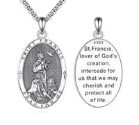 VONALA Saint Francis Necklace for Men Women 925 Sterling Silver St Francis Pendant Saint Protection Jewellery Religious Gifts for Family/Friends Patron St Francis Medals Amulet