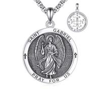 VONALA Saint Gabriel Necklace for Men Women St Gabriel Archangel 925 Sterling Silver Pendant Religious Jewellery Gift Religious Protection Amulet for Men Women