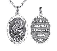 VONALA Saint Joseph Medal Necklace for Men Women 925 Sterling Silver Patron St Joseph Catholic Amulet Pendant Religion Protection Jewelry Father's Day Gifts for Family Friends（Oval）