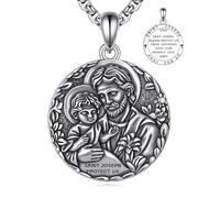 VONALA Saint Joseph Necklace 925 Sterling Silver Patronus Medal Pendants Amulet Jewellery Gifts for Men Women