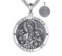 VONALA Saint Joseph Necklace for Men Women 925 Sterling Silver Pendant Amulet Patronus Medal Jewellery Gifts