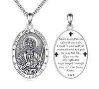 VONALA Saint Jude Necklace for Men Women 925 Sterling Silver Patronus Medal Amulet Jewellery Gifts