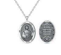 VONALA Saint Jude Necklace for Men Women 925 Sterling Silver St Jude Pendant Religious Jewellery Gift for Faith and Hope（oval）
