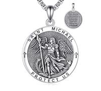 VONALA Saint Michael Necklace for Men Women 925 Sterling Silver St Michael Pendant Saint Protection Jewellery Religious Gifts for Family/Friends Patron St Michael Medals Amulet(Round)
