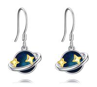 VONALA Saturn Earrings 925 Sterling Silver Space Planet Dangle Dangling Earrings Star Drop Earrings Jewellery Gift for Women