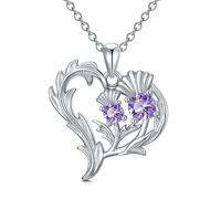 VONALA Scottish Thistle Jewellery Sterling Silver Scottish Thistle Scotland Flower Pendant Necklaces Love Jewellery Valentine's Day Gifts for Women