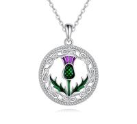 VONALA Scottish Thistle Necklace Sterling Silver Celtic Knot Scotland Flower Pendant Necklaces Love Jewellery Valentine's Day Gifts for Women Girls