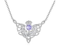 VONALA Scottish Thistle Necklace Sterling Silver Celtic Knot Scotland Flower Pendant Necklaces Scotland Jewellery Gifts for Women Girls