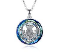 VONALA Scottish Thistle Necklace Sterling Silver Scottish Symbol of Love Crystal Pendant Necklace Jewellery Thistle Gifts for Women Girls