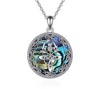 VONALA Scottish Thistle Necklace with Abalone Shell Sterling Silver Celtic Knot Scotland Flower Pendant Necklaces Love Jewellery Gifts for Women Girls