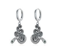 VONALA Snake Earrings Sterling Silver Black Snake Huggie Hoop Earrings Gothic Snake Dangle Drop Earrings Snake Jewelry for Women Men Teens Girls, 31.5*22mm