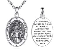 VONALA St Dymphna Necklace 925 Sterling Silver Pendant Patronus Medal Amulet Jewellery Gifts for Men Women