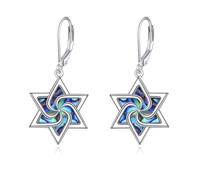 VONALA Star of David 925 Sterling Silver Dangle Earrings Abalone Leverback Jewelry Gift for Women Men