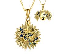 VONALA Sterling Silver Butterfly Sunflower Locket Necklace You Are My Sunshine Engraved Pendant Necklaces Jewelry for Mother Daughter Sisters