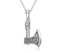 VONALA Sterling Silver Norse Talisman Viking Battle Axe Wolf Head Necklace Nordic Jewelry For Men Boyfriend Birthday Gift