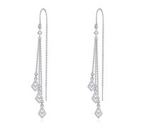 VONALA Sterling Silver Threader Earrings Rhombus Pull Through Dangly Tassel Long Drop Dangle Earrings Jewelry for Women