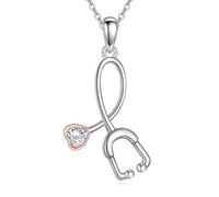 VONALA Stethoscope Necklace 925 Sterling Silver Stethoscope Heartbeat Necklace Heart Crystals from Austria Pendant Medical Jewellery for Women RN Doctor Nurse Medical Student Graduation Gift