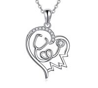 VONALA Stethoscope Necklace 925 Sterling Silver Stethoscope Heartbeat Necklace Heart Pendant Medical Jewellery for Women RN Doctor Nurse Medical Student Graduation Gift