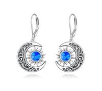 VONALA Sun and Moon Earrings 925 Sterling Silver Crescent Moon Dangle Drop Earrings Celestial Sun and Moon Jewelry Gift for Women/Friends/Family, 33 * 15.2mm,Blue Opal Earrings