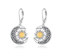 VONALA Sun and Moon Earrings Sterling Silver Crescent Moon Dangle Drop Earrings Celestial Sun and Moon Jewelry Gift for Women Teens Girls, 32.8*15.2mm