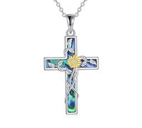 VONALA Sunflower Cross Necklace Abalone Shell Sterling Silver You Are My Sunshine Pendant Necklace Jewelry Gifts for Her Women Girls