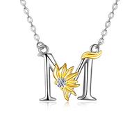 VONALA Sunflower Gifts for Women Sterling Silver Initial Alphabet Letter M Pendant Sunflower Necklace Gifts for Women Girls
