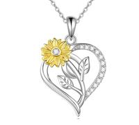 VONALA Sunflower Necklace Pendant for Women 925 Sterling Silver Flower Floral Heart Charm Sunshine Jewelry Gifts for Mother Mom Wife Girls